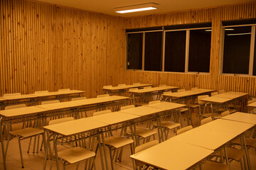 empty classroom at night dark windows