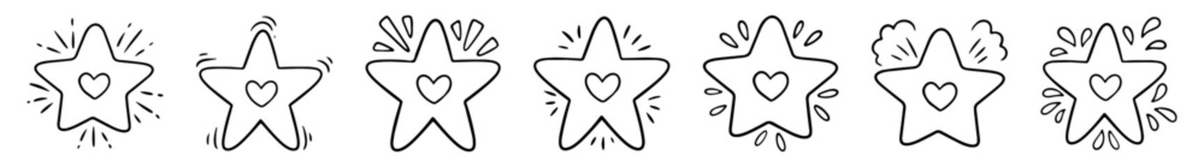 Hand drawn stars with hearts inside and radiating lines creating a cheerful and energetic effect perfect for celebratory or motivational themes