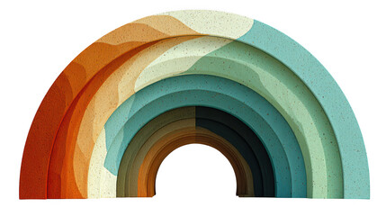 Retro archival rainbow with vintage color palette and geometric layers isolated on transparent background