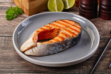 Grilled salmon firsh fillet steak