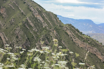 Obraz premium Scenic view of the Caucasus Mountains from the abandoned village of Gamsutl, Dagestan, Russia