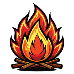 Minimalist Campfire Symbol Bonfire Flame Icon Outdoor Survival & Adventure Vector on white background
