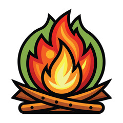 Minimalist Campfire Symbol Bonfire Flame Icon Outdoor Survival & Adventure Vector on white background