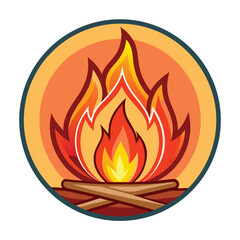 Minimalist Campfire Symbol Bonfire Flame Icon Outdoor Survival & Adventure Vector on white background