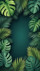 Lush tropical leaves framing a serene green backdrop
