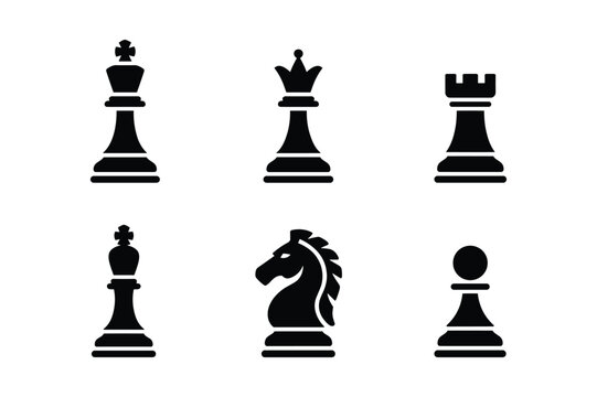 Black chess pieces king queen rook bishop knight pawn vector
