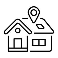 A linear style icon representing house location