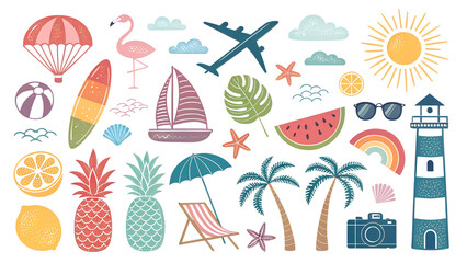 set of travel icons, Colorful Summer Vacation Icon Set