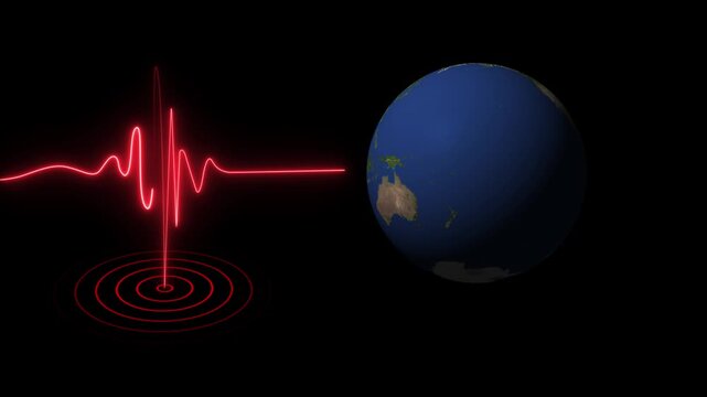 earthquake seismograph and planet earth animation,planet earth with glowing seismogram reading, seismic wave graphic with earth globe