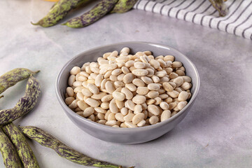 Raw dry white beans heap