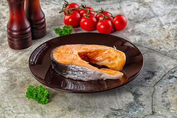 Steamed salmon fish fillet steak
