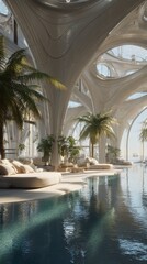 Obraz premium Futuristic Spa Oasis with Water Features and Elegant Floating Decor