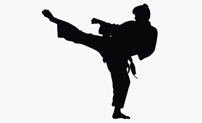 karate man silhouette, martial arts, taekwondo pose, silhouette men karate fight taekwondo vector 