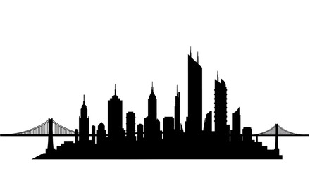 Black Silhouette of a City Skyline with Bridges and Skyscrapers.
