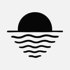Silhouette simple sunset reflecting on wavy sea vector illustration