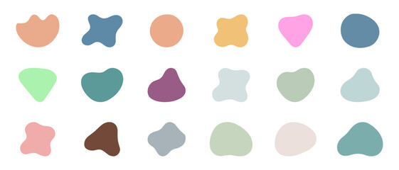 A collection of abstract organic blob shapes in pastel tones. Ideal for branding, backgrounds, and decoration.