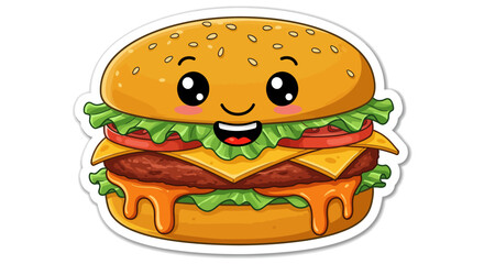 Cartoon Burger with Smiling Face and Delicious Ingredients.