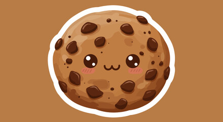 Cute Chocolate Chip Cookie Cartoon Character with Kawaii Face.