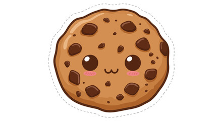 Cute Cartoon Chocolate Chip Cookie with Kawaii Face Illustration.
