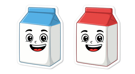 Cartoon Milk Cartons with Faces Blue and Red Smiling.