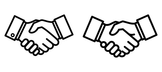 Vector art of black line drawing of two people shaking hands isolated on white background