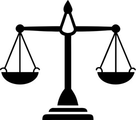 Silhouette of Justice Balance Scale with Hanging Pans and Central Support