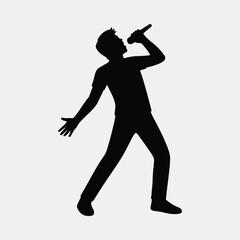 Silhouette singer with microphone performing on stage vector illustration