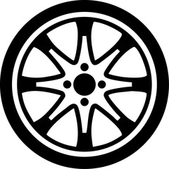 Obraz premium Silhouette of Car Wheel Rim with Six Curved Spokes and Central Hub