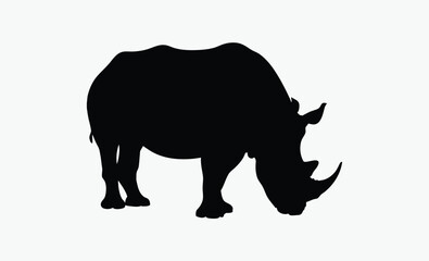 Rhino animal silhouette, wild mammal, horned beast, Rhino vector icon, Black silhouette of animal 