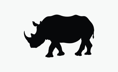 Rhino animal silhouette, wild mammal, horned beast, Rhino vector icon, Black silhouette of animal 