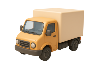 Cute cartoon delivery truck in soft 3d style, isolated on transparent background