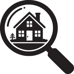 Vector art of house search with magnifying glass, finding real estate property isolated on white background