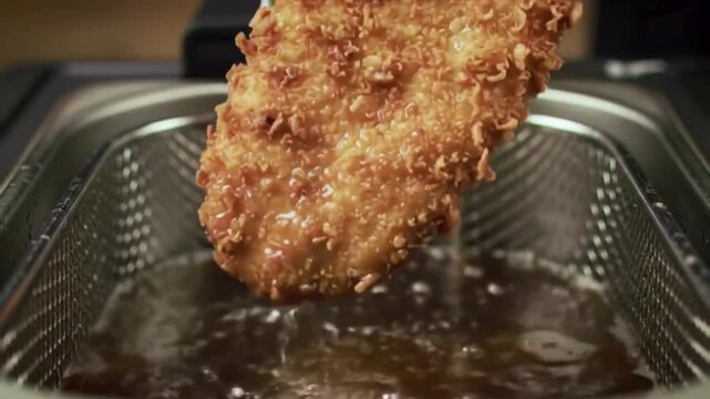 Crispy Chicken Zinger Fillet Frying in Deep Fryer