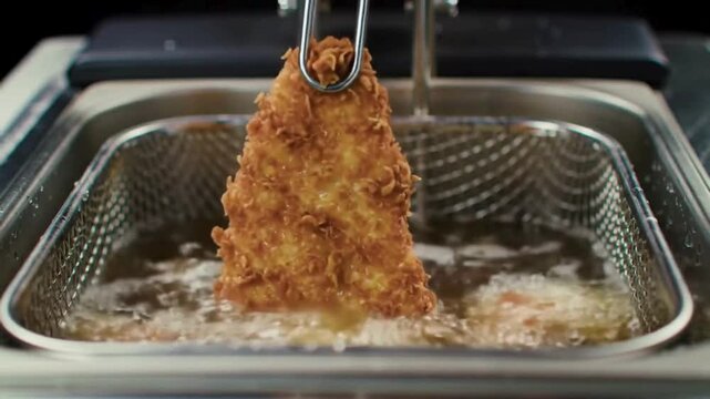 Crispy Chicken Zinger Fillet Frying in Deep Fryer