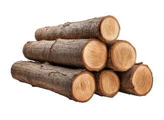 Pile of wood logs stacked in a realistic manner, isolated on a transparent background in PNG format.