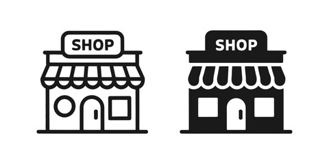 Shop icon. Retail store and marketplace building for local business.