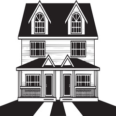 Illustration of a twostory duplex house with a porch isolated on white background
