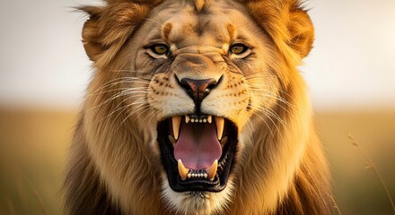 Angry lion roaring face close up portrait wildlife photography animal king of beasts african predator