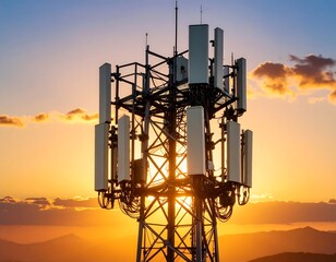 Telecommunications tower at sunset