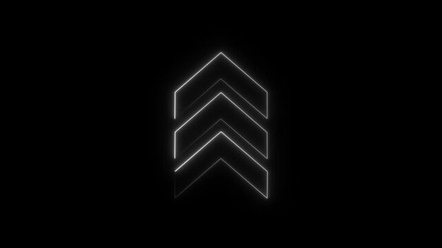 Neon White Chevron Arrows Pointing Upward Stacked on Black Background direction