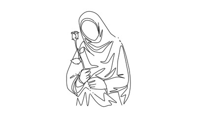 Obraz premium Line Art of a Person Holding a Rose – Minimalist Outline Drawing