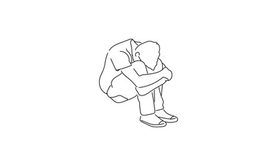 Line Drawing of a Person Sitting with Head Down

