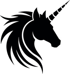 Mystical unicorn silhouette black and white