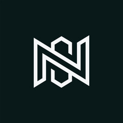 letter sn or ns initial line art monogram simple logo