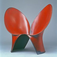 Modern red plastic chair, abstract design, studio shot, possible use in interior design
