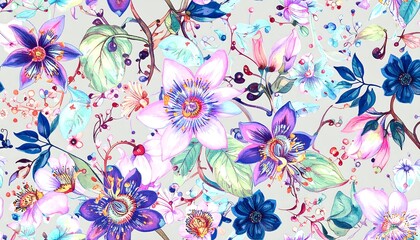 Obraz premium A vibrant floral pattern with pastel and deep colors
