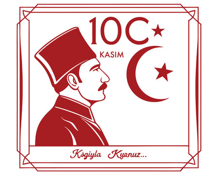 10th of November Commemoration of Ataturk with Turkish Flag Elements in a Red Framed Design