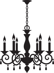 Elegant Black Silhouette Chandelier with Six Candle Flames and Ornate Details