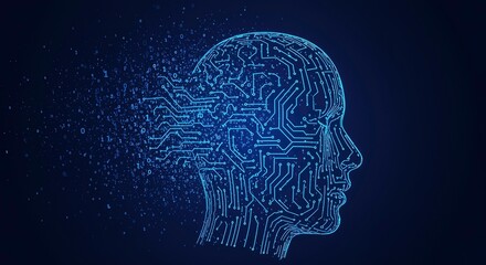 Obraz premium Artificial Intelligence Neural Network Digital Brain Human Head Concept Representing Technology and Future Innovation with Binary Code Scattered