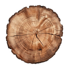 Top view of a tree trunk cross section with detailed annual growth rings, cracks, and natural wood texture, ideal for forestry education, timber industry, rustic design, and organic patterns © Alona